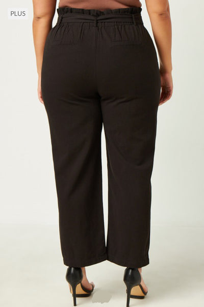 Plus Pleated Paperbag Waist Pants With Belt