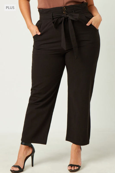 Plus Pleated Paperbag Waist Pants With Belt
