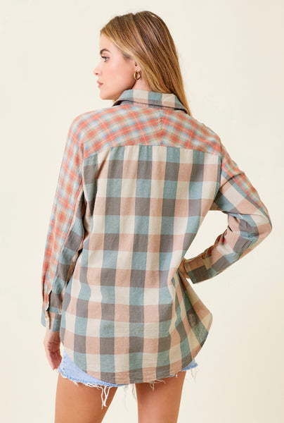 Washed Plaid Top