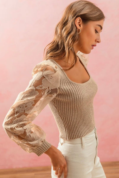 Oatmeal Puff Sleeve Sweater