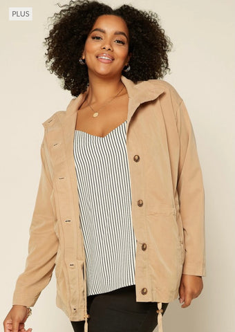 Plus Shane Cotton Pocketed Utility Jacket
