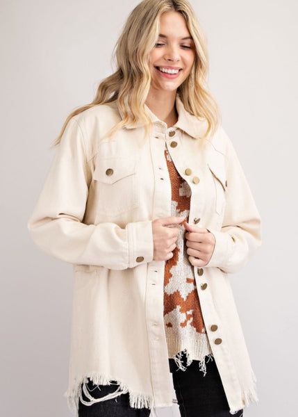 Plus Distressed Denim Jacket