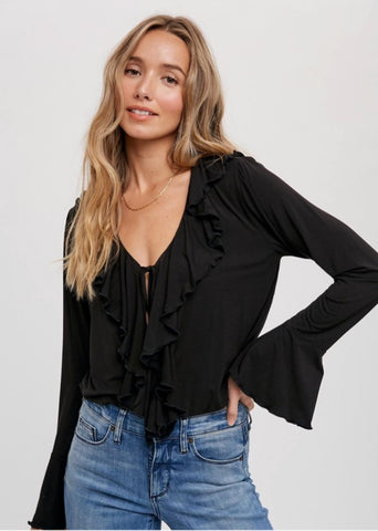 Ruffle Neck Jersey Blouse