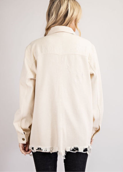 Plus Distressed Denim Jacket