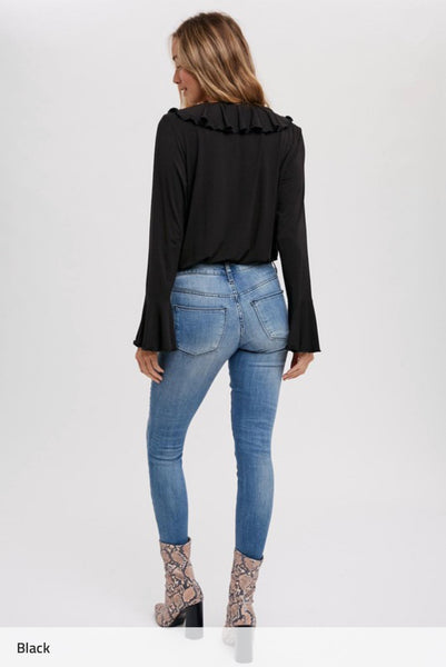 Ruffle Neck Jersey Blouse